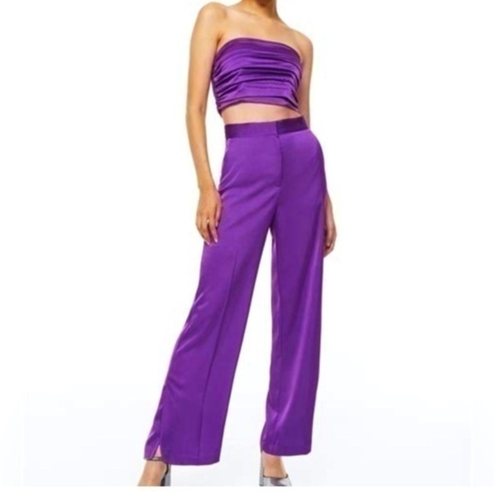 Wide leg purple satin pants - Picture 4 of 11